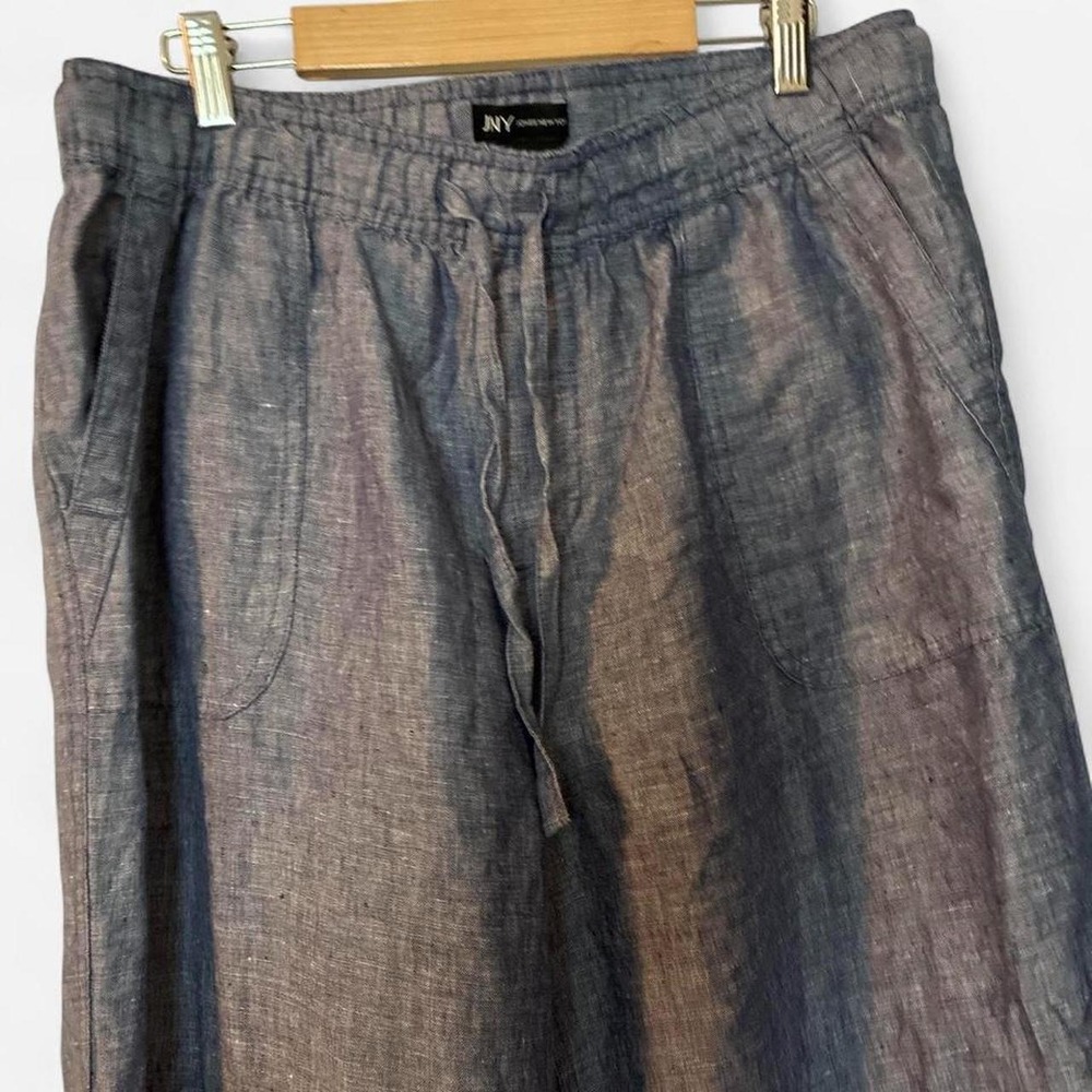 NWOT JNY Navy Women's Large 100% linen wide leg trousers with drawstring waist